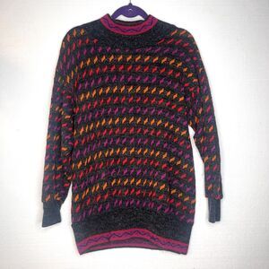 Be My Baby New York Vintage Multicolor Diamond Print Mock Neck Sweater sz small